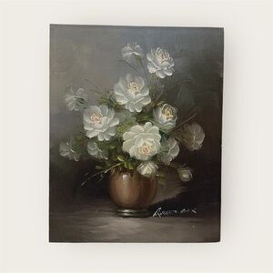 vintage oil painting on board by American artist Robert Cox (1934–2001) floral